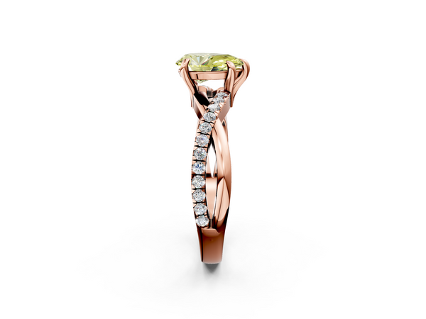 Rose gold Fancy Yellow Pear  Cut Twist Band Solitaire Diamond Ring with Pavé Setting