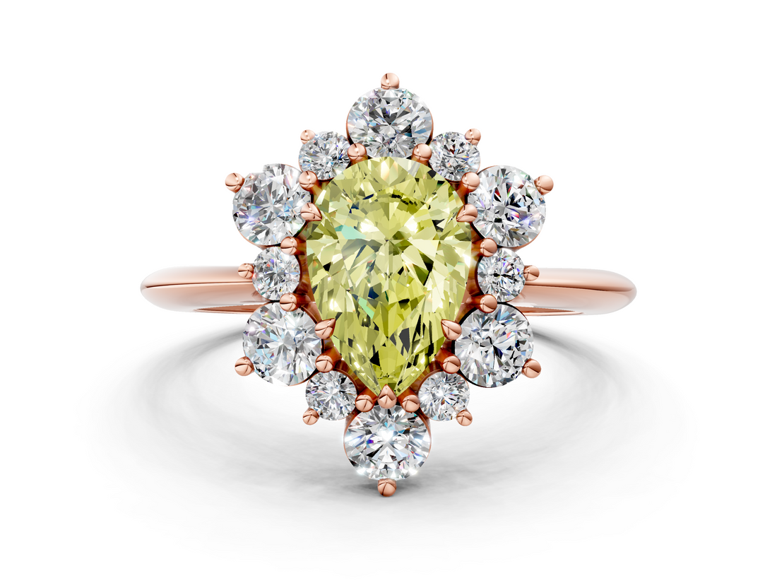 Rose gold Fancy Yellow Pear  Diamond Cluster Halo Ring with Solitaire Band and Four-Prong Setting_20