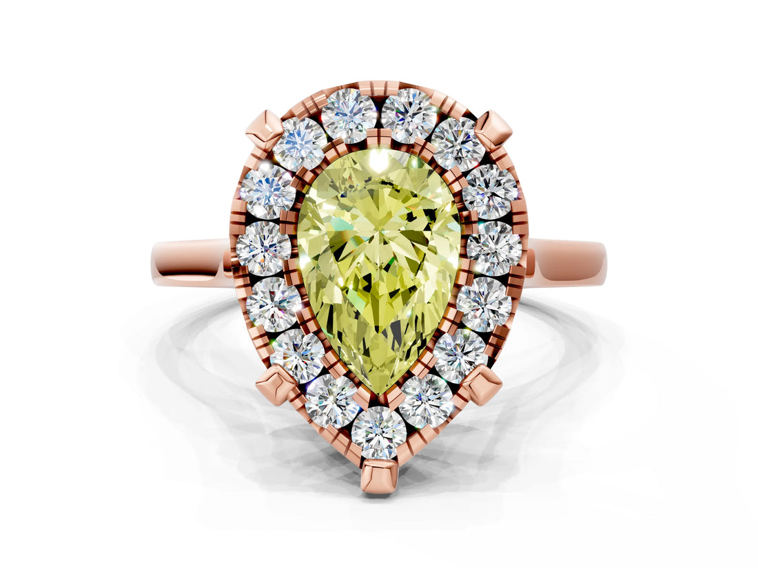 Rose gold Fancy Yellow Pear  Diamond Cluster Halo Solitaire with Four-Prong Setting_77
