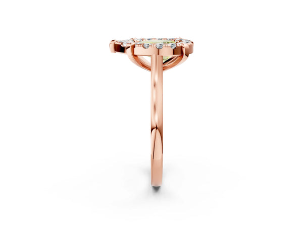Rose gold Fancy Yellow Pear  Diamond Cluster Halo Solitaire with Four-Prong Setting