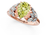 Rose gold Fancy Yellow Pear  Diamond Cluster Leaf Design Ring with Prong Setting_54