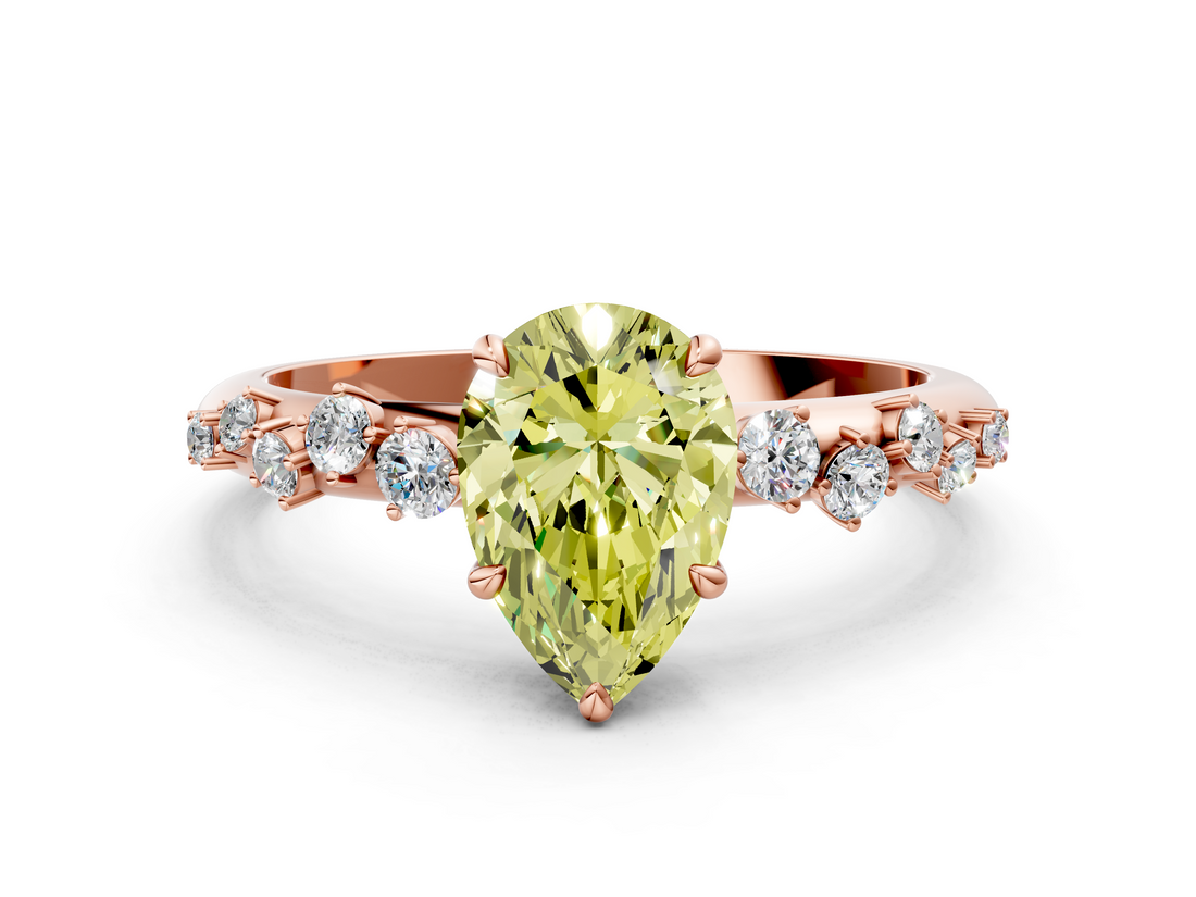Rose gold Fancy Yellow Pear  Diamond Cluster Prong-Set Solitaire Ring_43