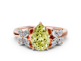 Rose gold Fancy Yellow Pear  Diamond Floral Cluster Ring with Solitaire Band and Prong Setting_46