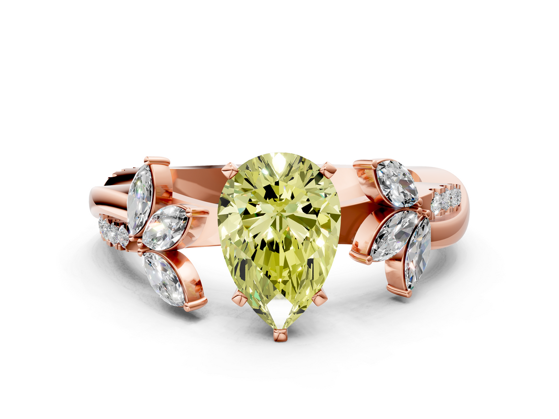 Rose gold Fancy Yellow Pear  Diamond Floral Vine Solitaire Engagement Ring_3