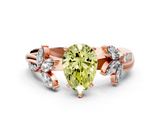 Rose gold Fancy Yellow Pear  Diamond Floral Vine Solitaire Engagement Ring_3