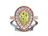 Rose gold Fancy Yellow Pear  Diamond Halo Ring with Milgrain Frame and Pavé Band_60