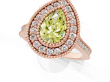 Rose gold Fancy Yellow Pear  Diamond Halo Ring with Milgrain Frame and Pavé Band_61