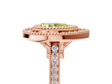 Rose gold Fancy Yellow Pear  Diamond Halo Ring with Milgrain Frame and Pavé Band_65