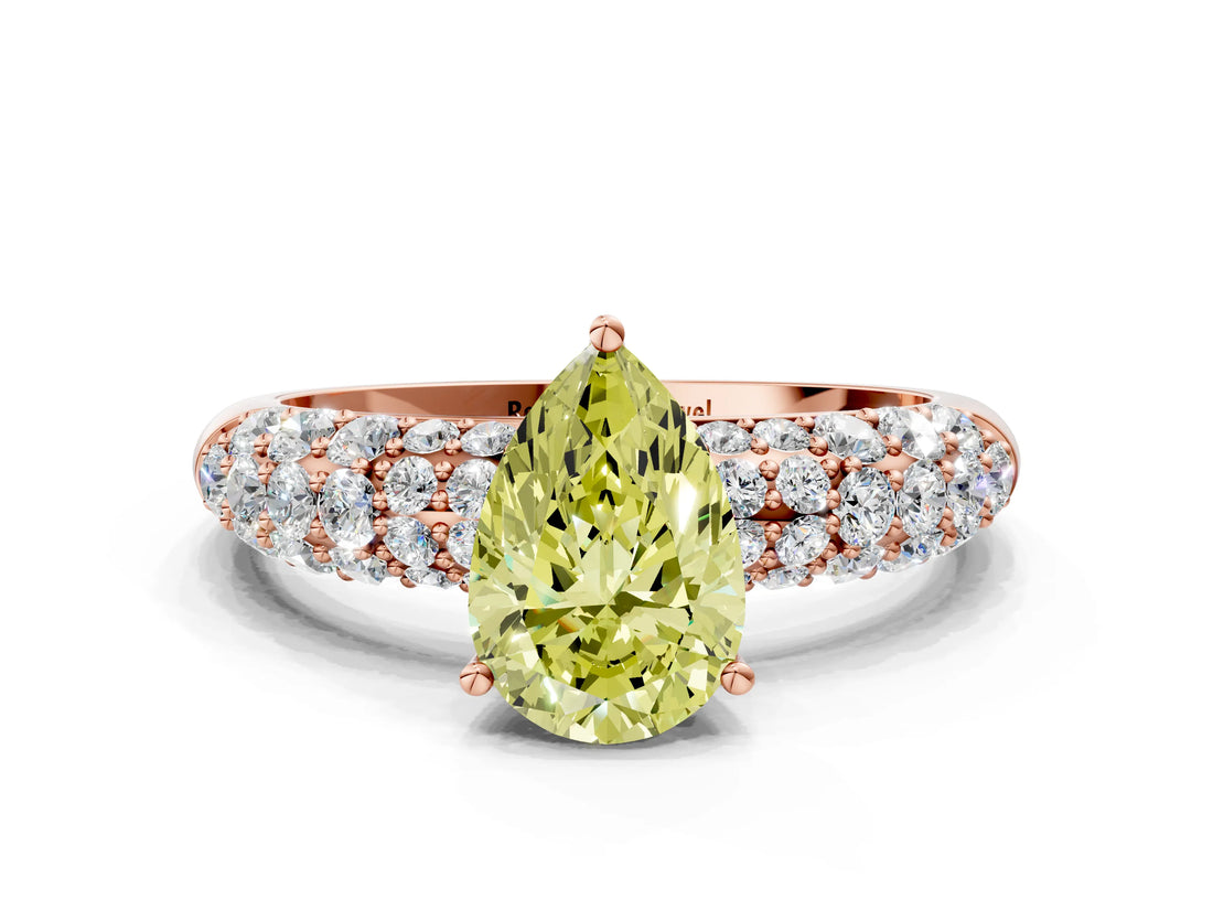 Rose gold Fancy Yellow Pear  Diamond Pavé Band Solitaire Ring with Four-Prong Setting_49