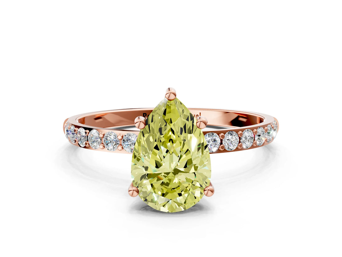 Rose gold Fancy Yellow Pear  Diamond Pavé Band with Six-Prong Setting_39