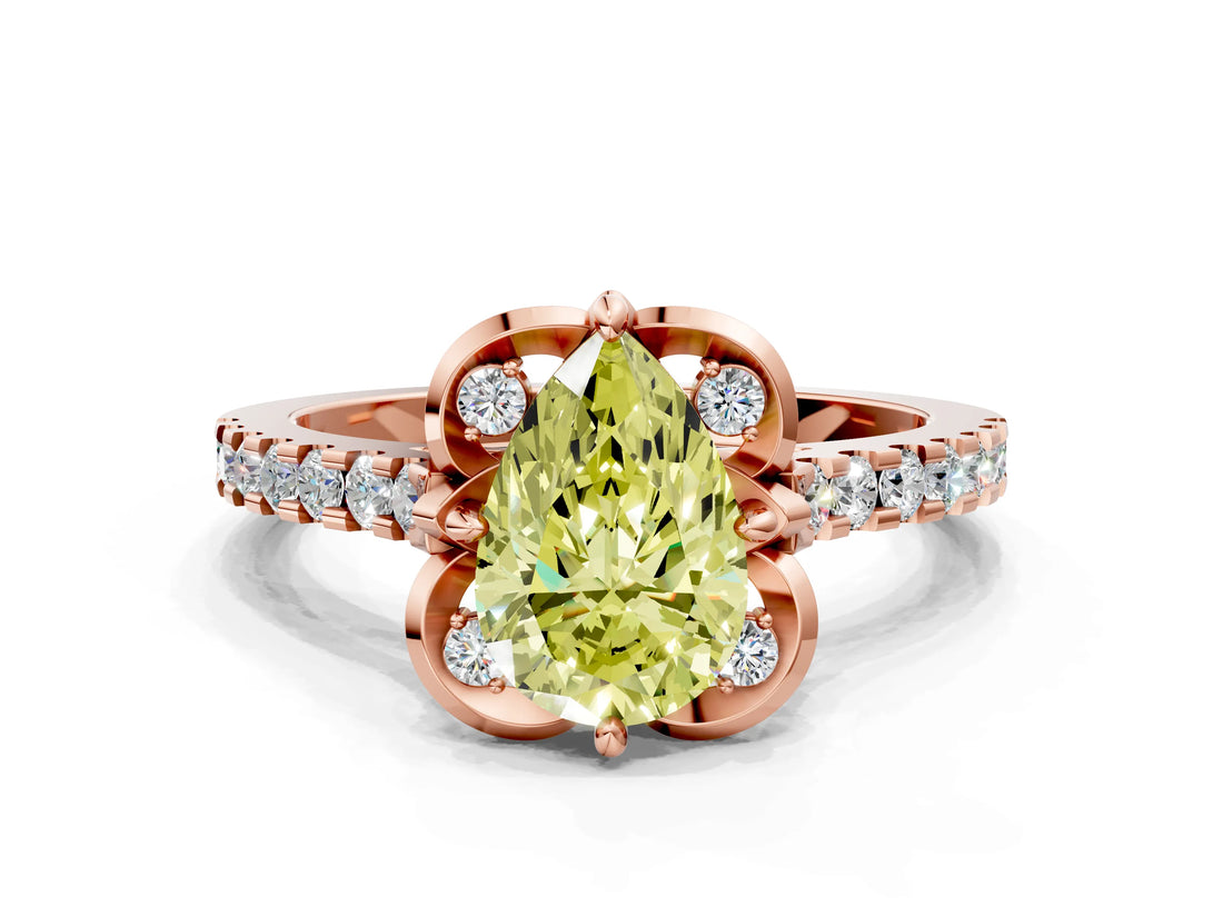Rose gold Fancy Yellow Pear  Diamond Pave Band with Floral Prong Setting_27