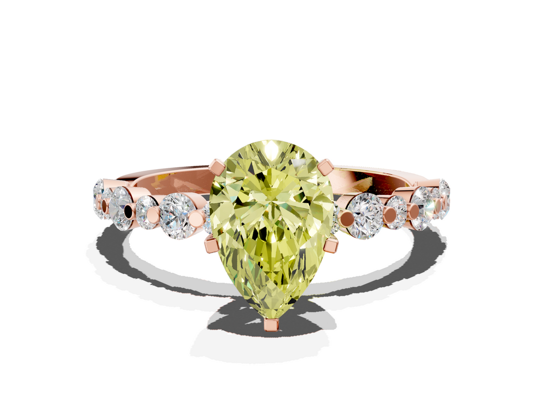 Rose gold Fancy Yellow Pear  Diamond Prong Set Engagement Ring with Pave Band_205
