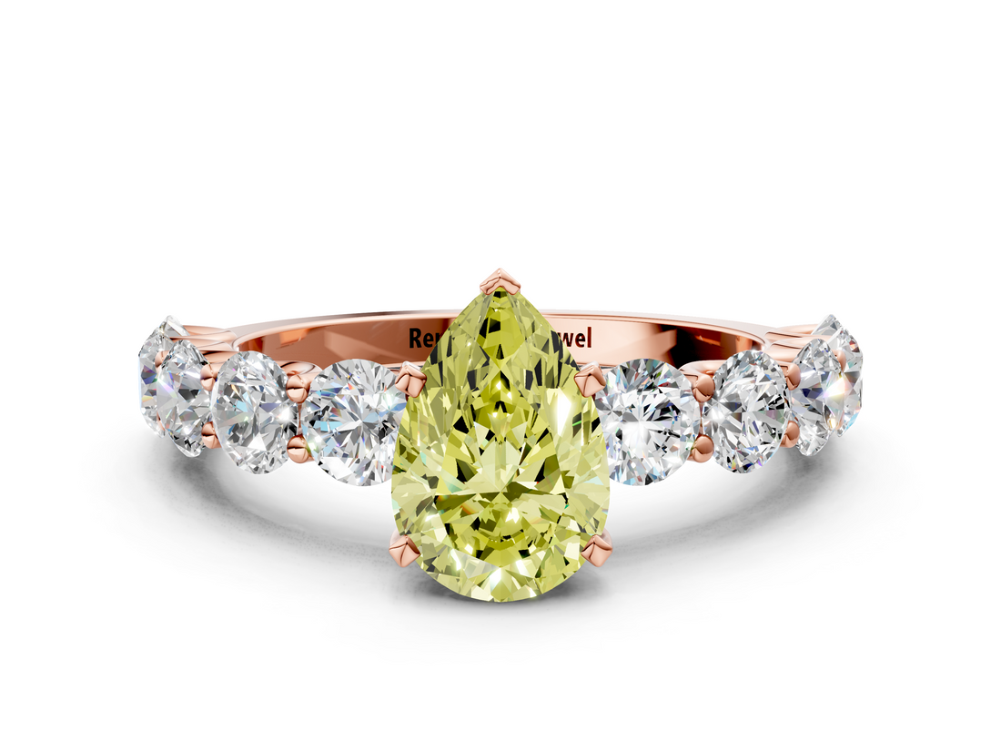 Rose gold Fancy Yellow Pear  Diamond Prong Setting with Side Stones on a Pave Band_134