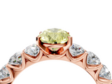 Rose gold Fancy Yellow Pear  Diamond Prong Setting with Side Stones on a Pave Band_138