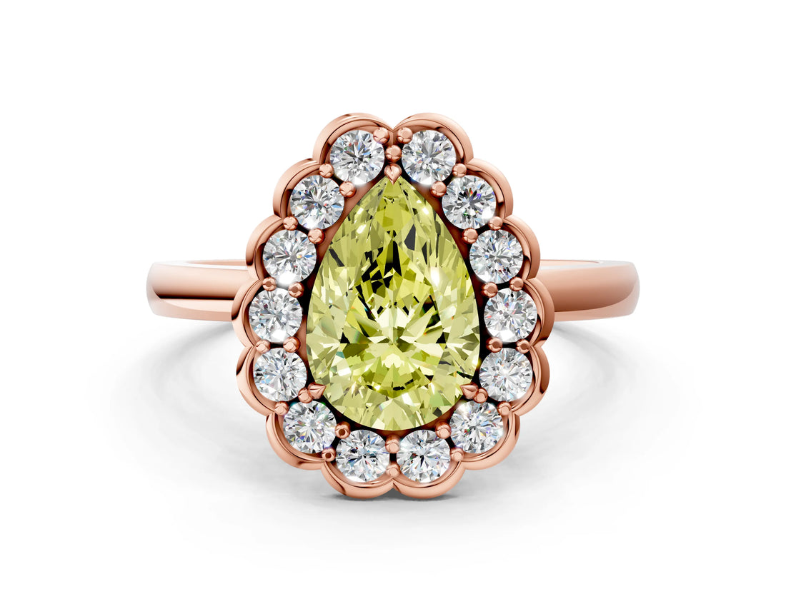 Rose gold Fancy Yellow Pear  Halo Cluster Diamond Engagement Ring with Solitaire Band and Prong Setting_49