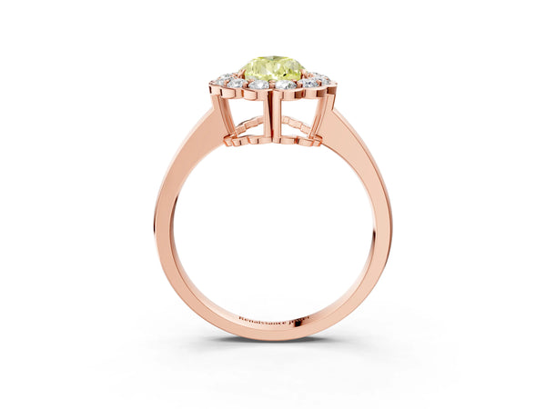 Rose gold Fancy Yellow Pear  Halo Cluster Diamond Engagement Ring with Solitaire Band and Prong Setting