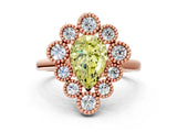 Rose gold Fancy Yellow Pear  Halo Diamond Cluster Engagement Ring with Milgrain Bezel Setting and Solitaire Band_69