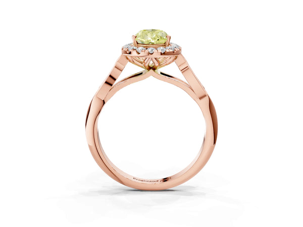 Rose gold Fancy Yellow Pear  Halo Diamond Engagement Ring with Filigree Band and Four-Prong Setting
