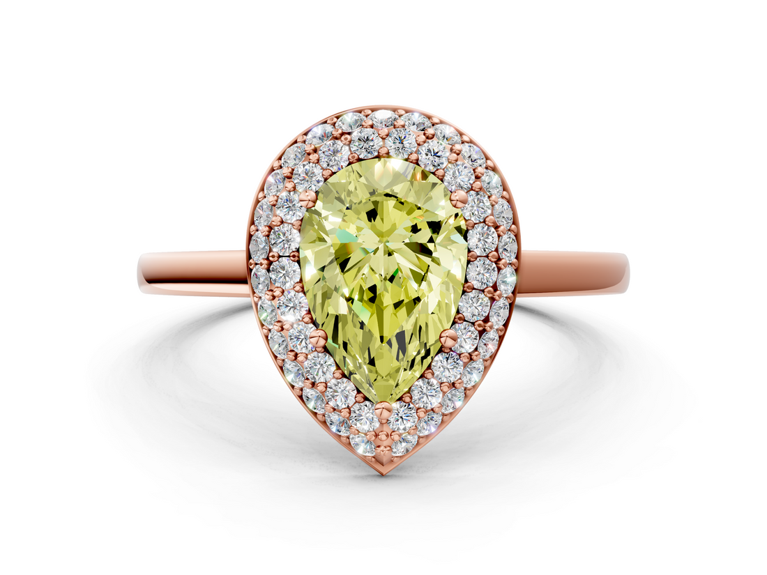 Rose gold Fancy Yellow Pear  Halo Diamond Engagement Ring with Solitaire Band and Four-Prong Setting_20