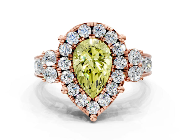 Rose gold Fancy Yellow Pear  Halo Diamond Engagement Ring with Split Shank and Four-Prong Setting