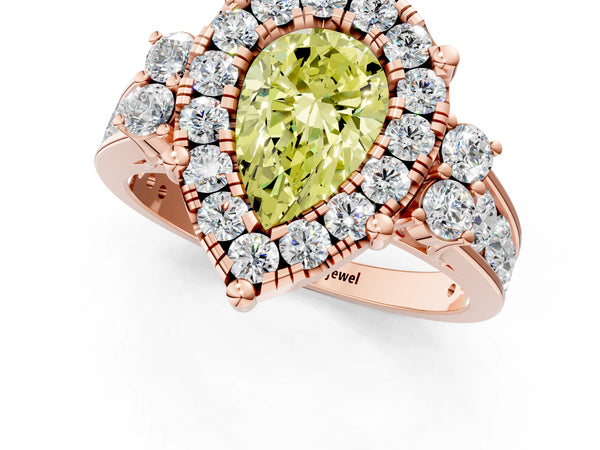 Rose gold Fancy Yellow Pear  Halo Diamond Engagement Ring with Split Shank and Four-Prong Setting