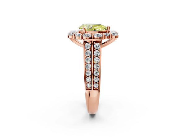 Rose gold Fancy Yellow Pear  Halo Diamond Engagement Ring with Split Shank and Prong Setting