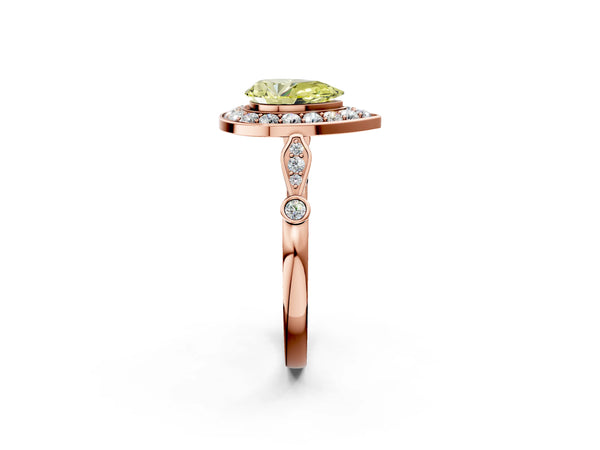 Rose Gold Pear-Shaped Bezel Station Halo Engagement Ring Setting for Fancy Yellow Center