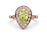 Rose gold Fancy Yellow Pear  Halo Diamond Engagement Ring with Twisted Band and Four-Prong Setting