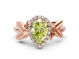 Rose gold Fancy Yellow Pear  Halo Diamond Floral Band with Four-Prong Setting_55