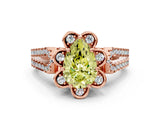 Rose gold Fancy Yellow Pear  Halo Diamond Floral Split Shank Engagement Ring