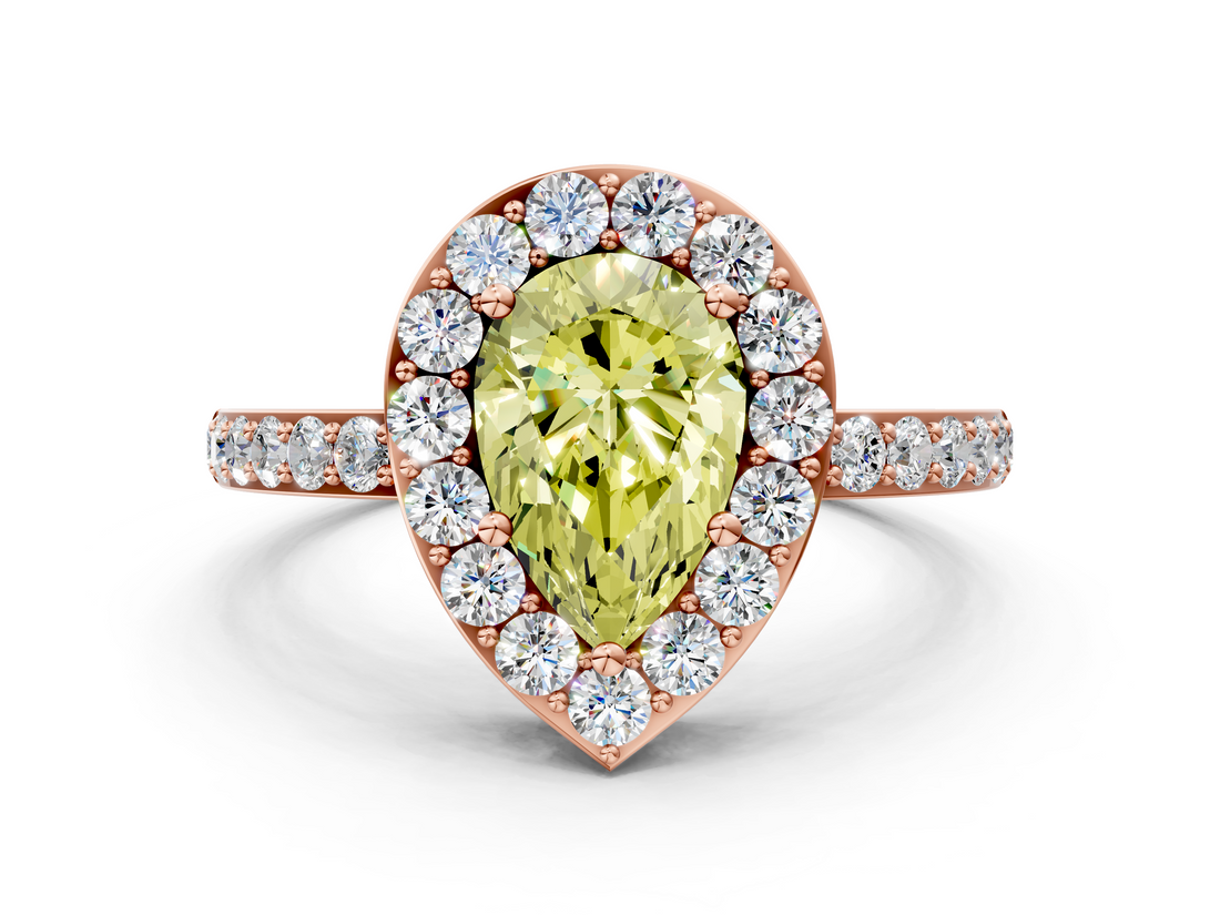 Rose gold Fancy Yellow Pear  Halo Diamond Pavé Band Ring with Prong Setting_20
