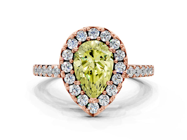 Rose gold Fancy Yellow Pear  Halo Diamond Pavé Solitaire Ring