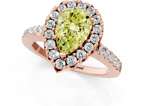 Rose gold Fancy Yellow Pear  Halo Diamond Pavé Solitaire Ring