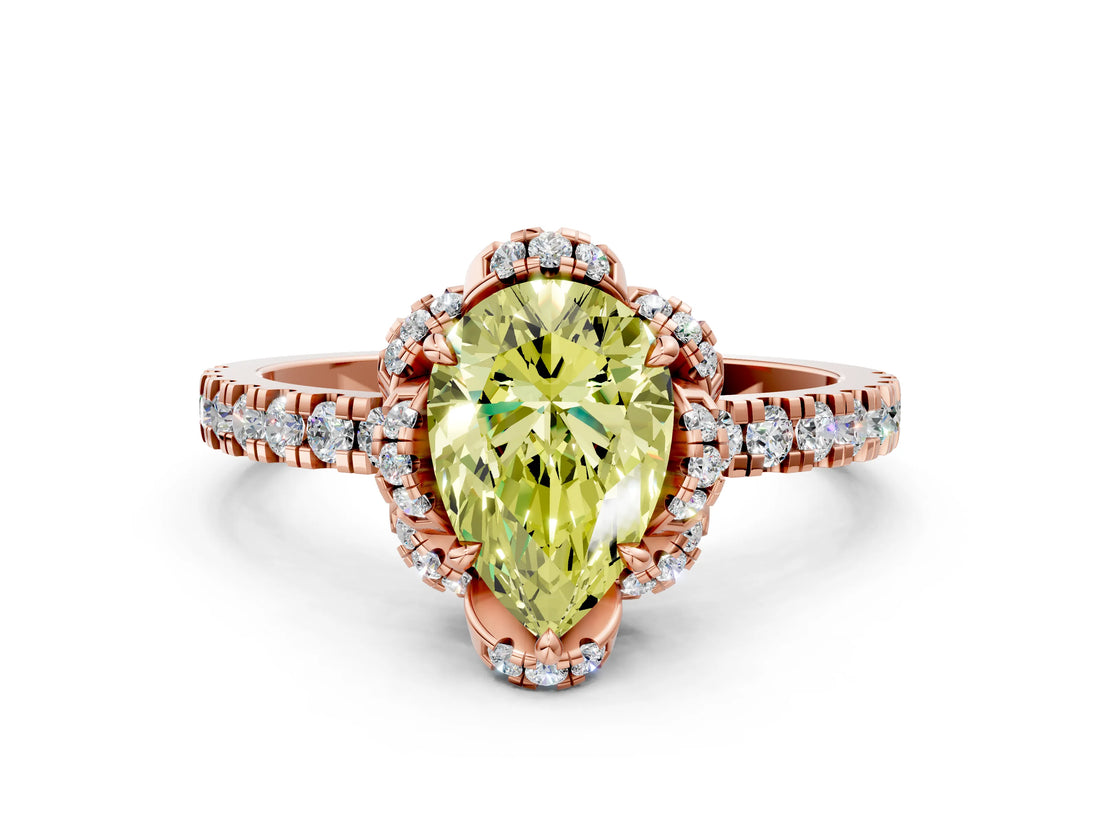 Rose gold Fancy Yellow Pear  Halo Diamond Pave Band Ring with Four-Prong Setting_15