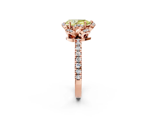 Rose gold Fancy Yellow Pear  Halo Diamond Pave Band Ring with Four-Prong Setting