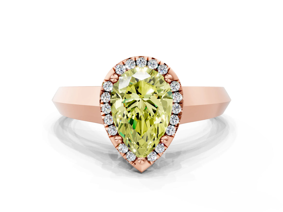 Rose gold Fancy Yellow Pear  Halo Diamond Ring with Cathedral Band and Four-Prong Setting_48