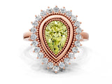 Rose gold Fancy Yellow Pear  Halo Diamond Ring with Milgrain Edge and Round Prong Setting_26