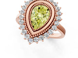 Rose gold Fancy Yellow Pear  Halo Diamond Ring with Milgrain Edge and Round Prong Setting_27