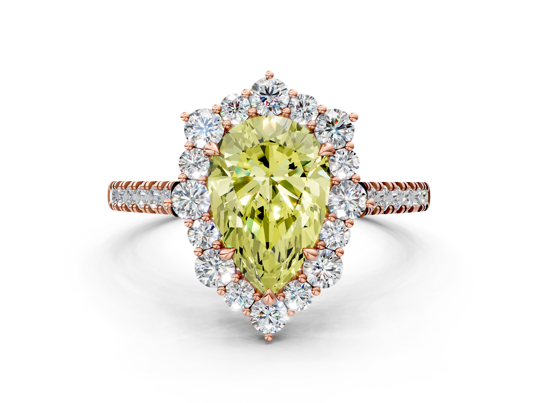 Rose gold Fancy Yellow Pear  Halo Diamond Ring with Pavé Band and Prong Setting_19