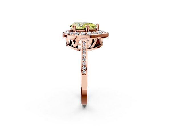 Rose gold Fancy Yellow Pear Cut Diamond Halo Ring with Split Shank and Four-Prong Setting