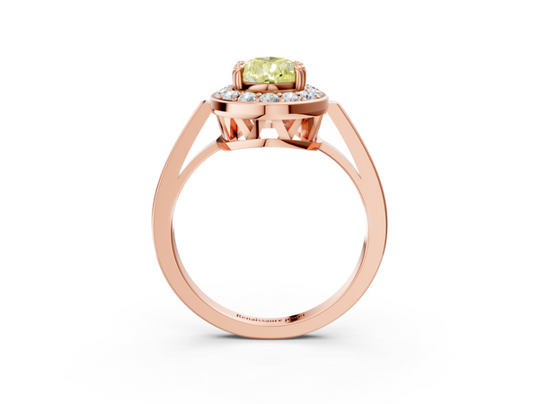 Rose gold Fancy Yellow Pear Cut Diamond Halo Ring with Split Shank and Four-Prong Setting
