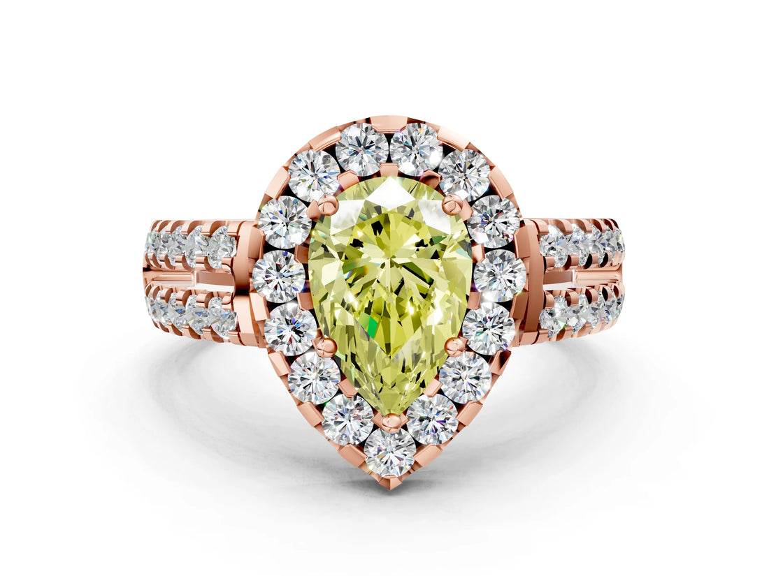 Rose gold Fancy Yellow Pear  Halo Diamond Split Shank Engagement Ring with Prong Setting_66