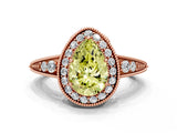 Rose gold Fancy Yellow Pear  Halo Diamond Split Shank Ring with Milgrain Detail_48