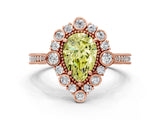 Rose gold Fancy Yellow Pear  Halo Milgrain Pave Diamond Ring with Four-Prong Setting