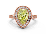 Rose gold Fancy Yellow Pear  Halo Milgrain Solitaire with Bezel Set Side Stones and Pave Band_32