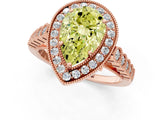Rose gold Fancy Yellow Pear  Halo Milgrain Solitaire with Bezel Set Side Stones and Pave Band_33