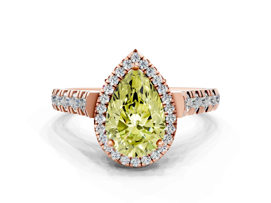 Rose gold Fancy Yellow Pear  Halo Pavé Diamond Engagement Ring with Four-Prong Setting_27