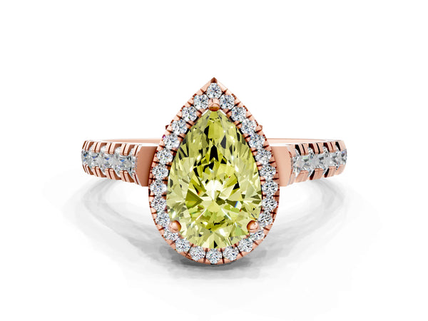 Rose gold Fancy Yellow Pear  Halo Pavé Diamond Engagement Ring with Four-Prong Setting