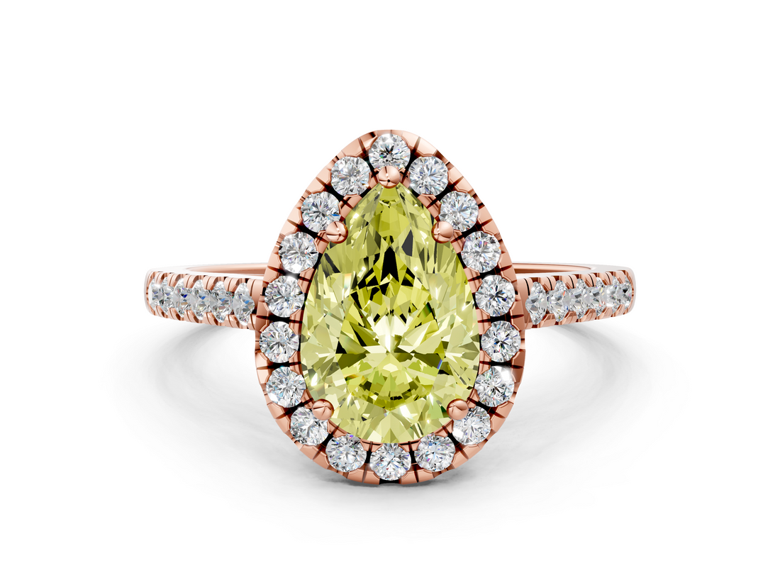 Rose gold Fancy Yellow Pear  Halo Pavé Diamond Engagement Ring with Four-Prong Setting_3