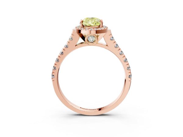 Rose gold Fancy Yellow Pear  Halo Pavé Diamond Engagement Ring with Four-Prong Setting
